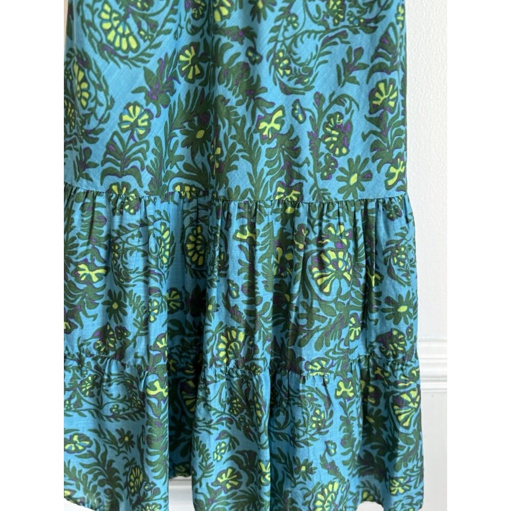 GAP Teal Floral Tiered Midi Sun Dress Women’s 12 Spaghetti Strap Cottagecore - Picture 4 of 12
